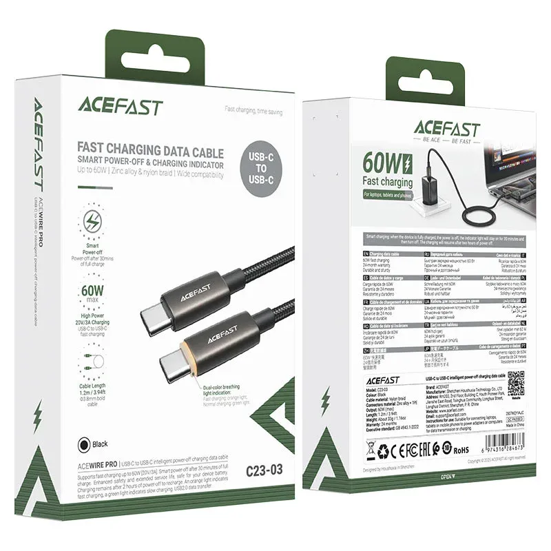 ACEFAST USB C23-03 Type-C to Type-C Սև