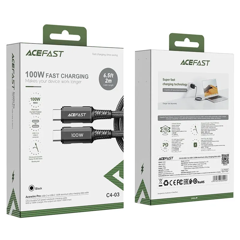 ACEFAST USB C4-03 Type-C to Type-C 100W Սև
