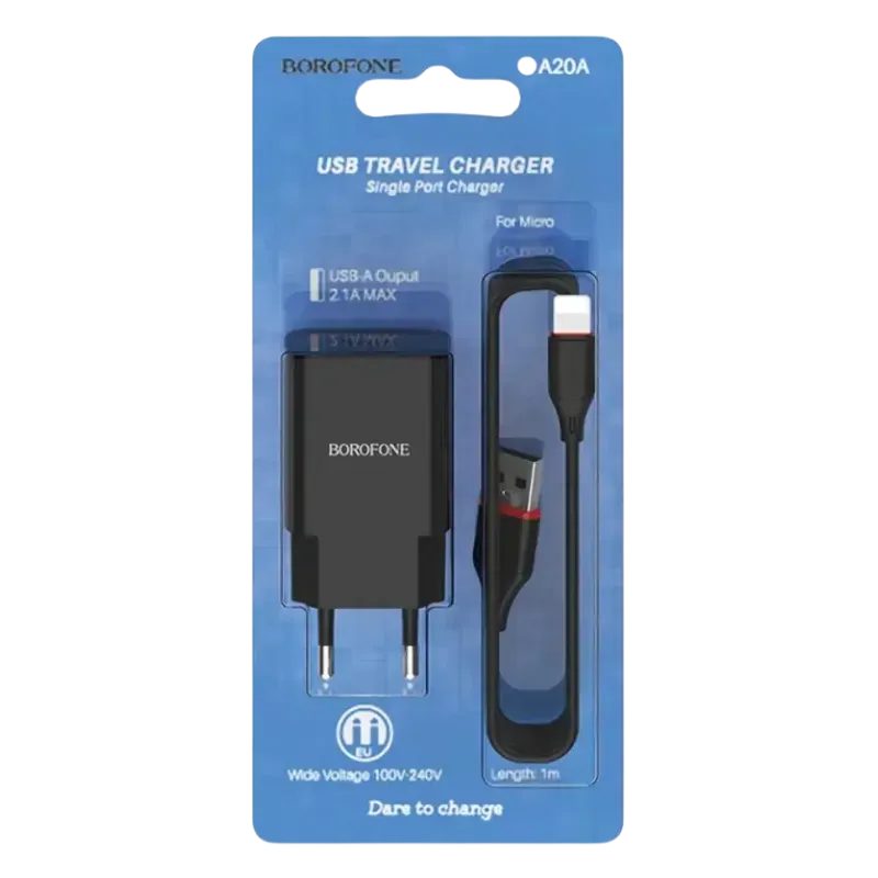 BOROFONE BA20A Լիցքավորիչ + լար, USB-ից iOS, Սև