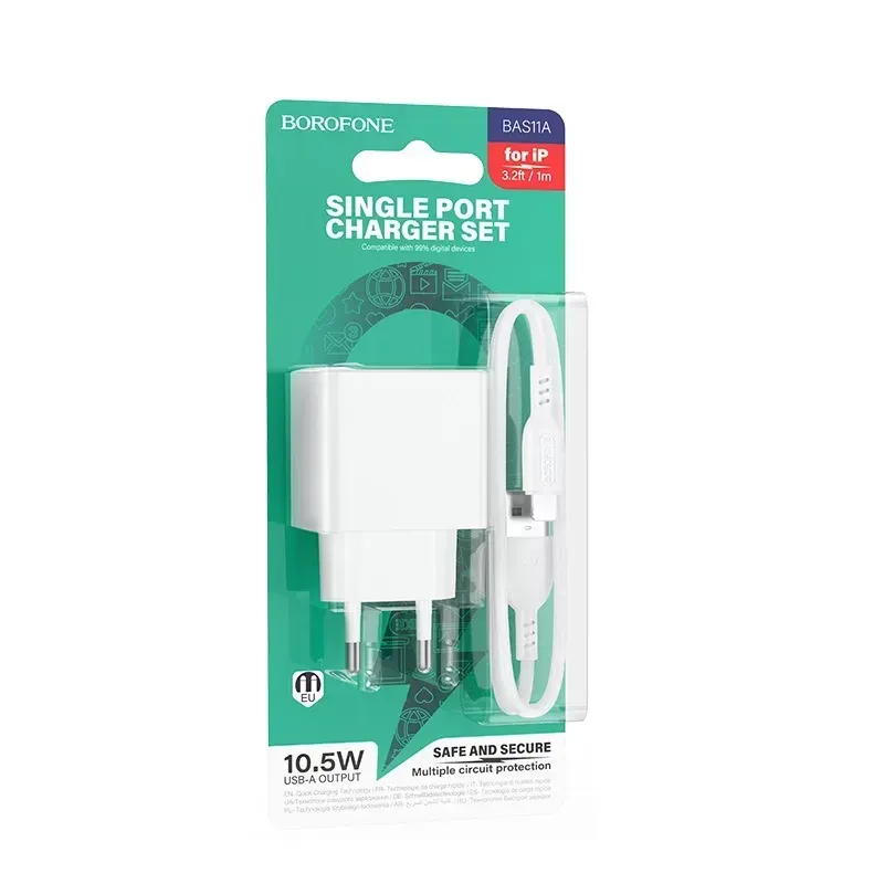 BOROFONE BAS11A Լիցքավորիչ + լար, iOS, Սպիտակ