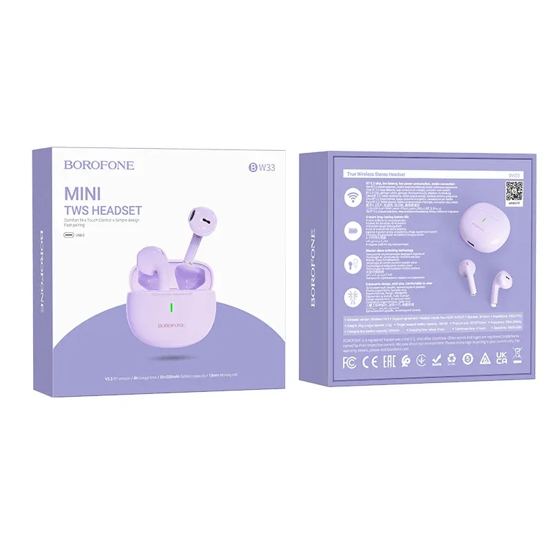 BOROFONE BW33 Ականջակալ Փոքր Անլար Մանւշակագույն