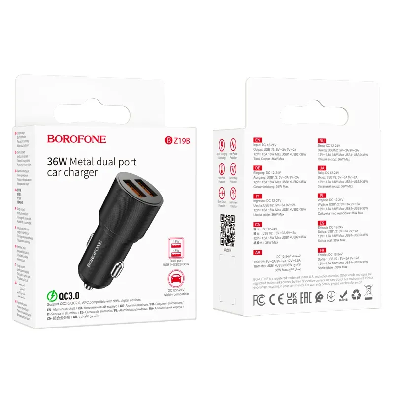 BOROFONE BZ19B Մեքենայի լիցքավորիչ – Սև