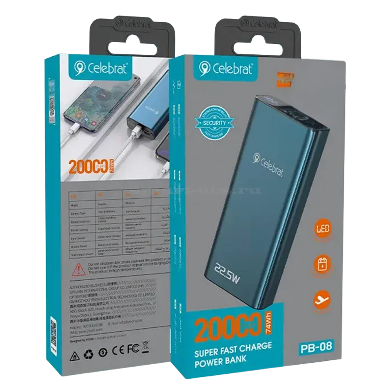 CELEBRAT PB-08  Արտաքին մարտկոց  20000 mAh