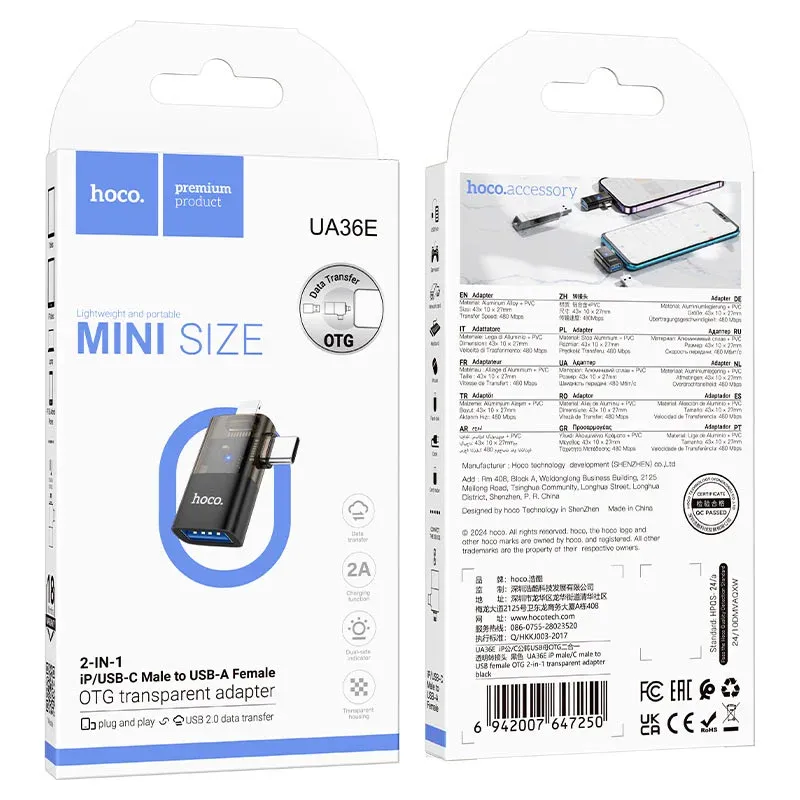 HOCO ԱԴԱՊՏԵՐ UA36E Ios/Type-c to USB OTG 2-in-1 Սև