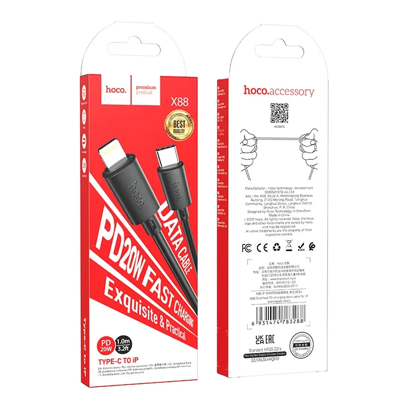 HOCO USB X88 TYPE-C TO IOS Սև 2M