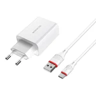 BOROFONE BA21A Լիցքավորիչ + լար, USB-ից Type-C, Սպիտակ