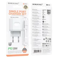 BOROFONE BA99A Լիցքավորիչ + լար, Type-C-ից iOS, Սպիտակ