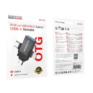 BOROFONE BV26D OTG 3-in-1 ադապտեր, iOS/Type-C/Micro USB-ից USB-A, Սև
