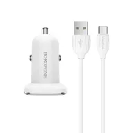 BOROFONE BZ12 Մեքենայի լիցքավորիչ + Type-C մալուխ (2 USB) – Սպիտակ