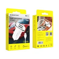 BOROFONE BZ12 Մեքենայի լիցքավորիչ + Type-C մալուխ (2 USB) – Սպիտակ