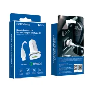 BOROFONE BZ12A Մեքենայի լիցքավորիչ + Type-C մալուխ (1 USB) – Սպիտակ