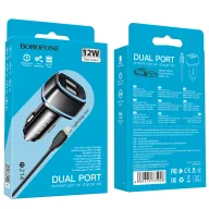 BOROFONE BZ14 Մեքենայի լիցքավորիչ + Lightning մալուխ (2 USB) – Սև