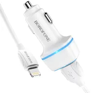 BOROFONE BZ14 Մեքենայի լիցքավորիչ + Lightning մալուխ (2 USB) – Սպիտակ