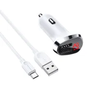 BOROFONE BZ15 Մեքենայի լիցքավորիչ + Micro-USB մալուխ (2 USB) – Սպիտակ