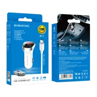 BOROFONE BZ15 Մեքենայի լիցքավորիչ + Type-C մալուխ (2 USB) – Սպիտակ
