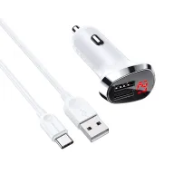 BOROFONE BZ15 Մեքենայի լիցքավորիչ + Type-C մալուխ (2 USB) – Սպիտակ