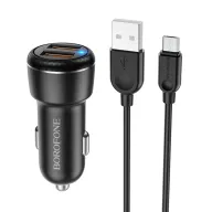 BOROFONE BZ17 Մեքենայի լիցքավորիչ + Micro-USB մալուխ (2 USB) – Սև