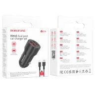 BOROFONE BZ19 Մեքենայի լիցքավորիչ + Type-C մալուխ – Սև