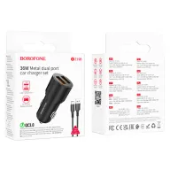 BOROFONE BZ19B Մեքենայի լիցքավորիչ + Type-C մալուխ – Սև