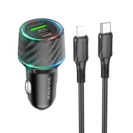 BOROFONE BZ21 Մեքենայի լիցքավորիչ + Type-C-ից Lightning մալուխ – Սև
