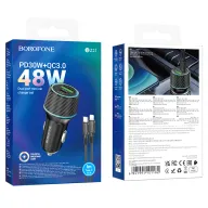 BOROFONE BZ21 Մեքենայի լիցքավորիչ + Type-C-ից Lightning մալուխ – Սև