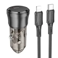 BOROFONE BZ24 Մեքենայի լիցքավորիչ + Type-C to Lightning (iOS) մալուխ, Սև