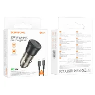 BOROFONE BZ24 Մեքենայի լիցքավորիչ + Type-C to Lightning (iOS) մալուխ, Սև