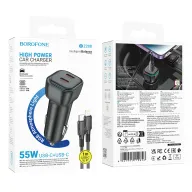 BOROFONE BZ28B Մեքենայի լիցքավորիչ + Type-C-ից Lightning մալուխ – Սև