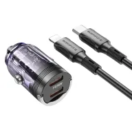 BOROFONE BZ29B Մեքենայի լիցքավորիչ (Թափանցիկ) + Type-C-ից Lightning մալուխ – Մանուշակագույն