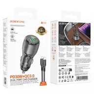 BOROFONE BZ30 Մեքենայի լիցքավորիչ + Type-C-ից Lightning մալուխ – Սև