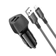 BOROFONE BZ31A Մեքենայի լիցքավորիչ + Lightning մալուխ – Սև