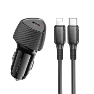 BOROFONE BZ31B Մեքենայի լիցքավորիչ + Type-C-ից Lightning մալուխ – Սև