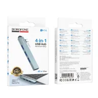 BOROFONE FH1A USB Hub 4-in-1, Type-C-ից 3×USB 2.0 + USB 3.0, Մոխրագույն