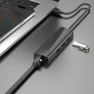 HOCO Ադապտեր HB42 4in1 USB to USB3.0*3+RJ45Սև 0.2M
