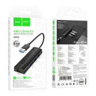 HOCO Ադապտեր HB42 4in1 USB to USB3.0*3+RJ45Սև 0.2M