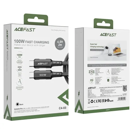 ACEFAST USB C4-03 Type-C to Type-C 100W Սև