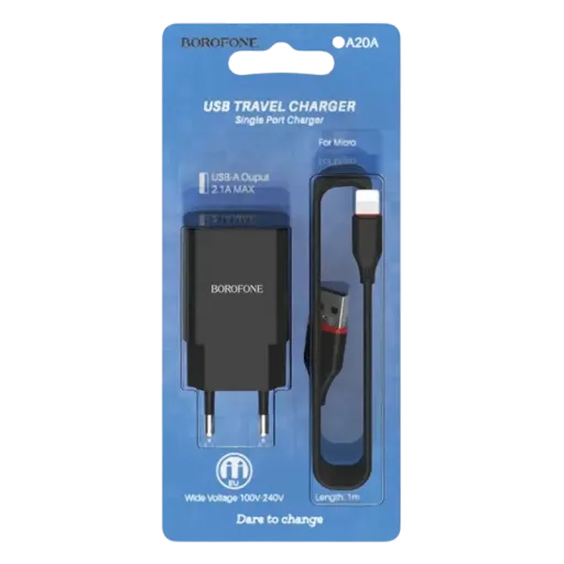 BOROFONE BA20A Լիցքավորիչ + լար, USB-ից iOS, Սև