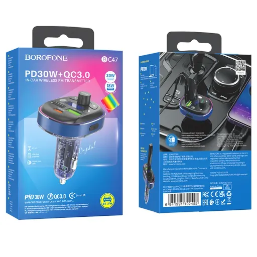BOROFONE BC47 Bluetooth FM Մոդուլյատոր (AUX) – Կապույտ