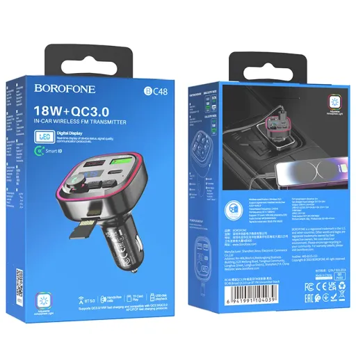 BOROFONE BC48 Power FM մոդուլյատոր և մեքենայի հզոր լիցքավորիչ (QC3.0) – Սև
