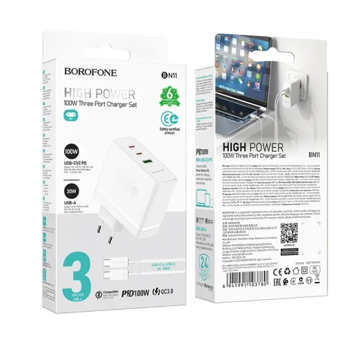 BOROFONE ԼԻՑՔ+ԼԱՐ BN11 TYPE-C TO TYPE-C Սպիտակ