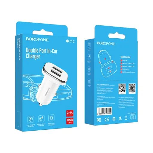 BOROFONE BZ12 Մեքենայի լիցքավորիչ (2 USB) – Սպիտակ