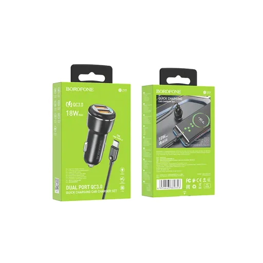 BOROFONE BZ17 Մեքենայի լիցքավորիչ + Type-C մալուխ – Սև