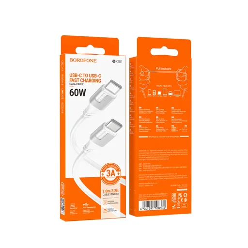 BOROFONE USB BX101 TYPE-C TO TYPE-C 60W Սպիտակ