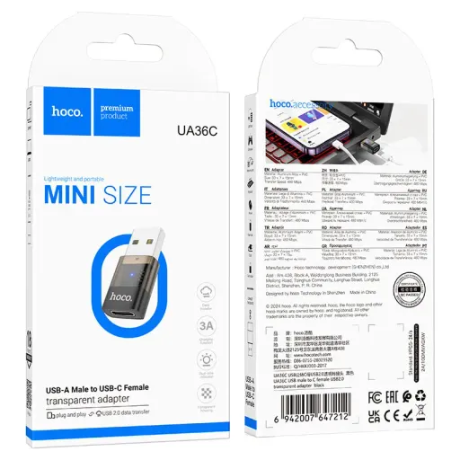 HOCO ԱԴԱՊՏԵՐ UA36C USB to Type-C USB2.0 Սև