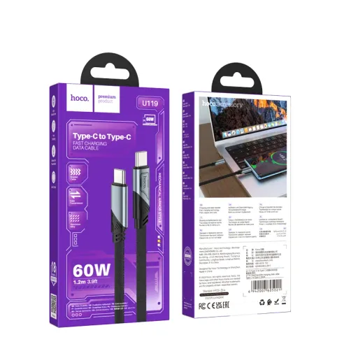 HOCO USB U119 TYPE-C TO TYPE-C Սև 60W