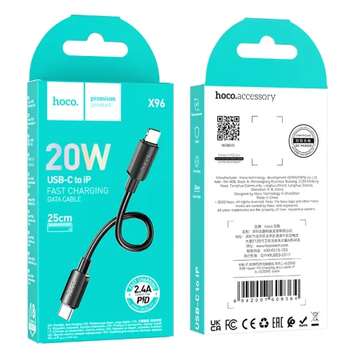 HOCO USB X96 TYPE-C TO IOS Սև 0.25M