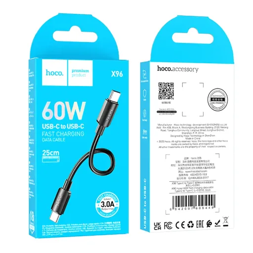 HOCO USB X96 TYPE-C TO TYPE-C Սև 0.25M