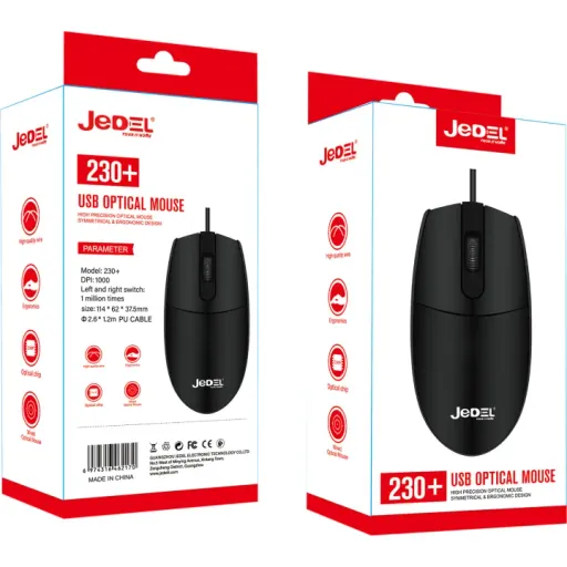 JEDEL 230 Օպտիկական լարով մկնիկ (Սև)