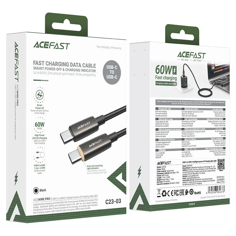 ACEFAST USB C23-03 Type-C to Type-C Սև
