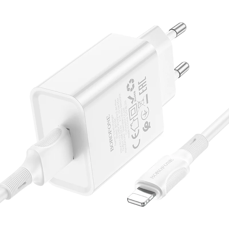 Լիցքավորիչ + Լար Lightning BOROFONE BA74A,Սպիտակ 2